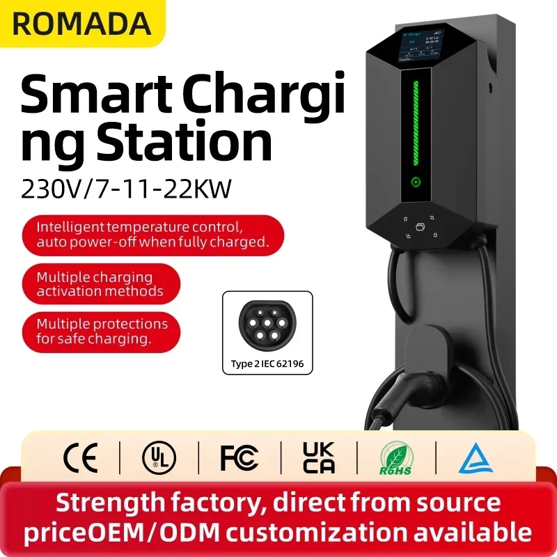 Ev Charger 22Kw Wallbox Type 2 - 7KW 11KW 22KW ROMADA Home use